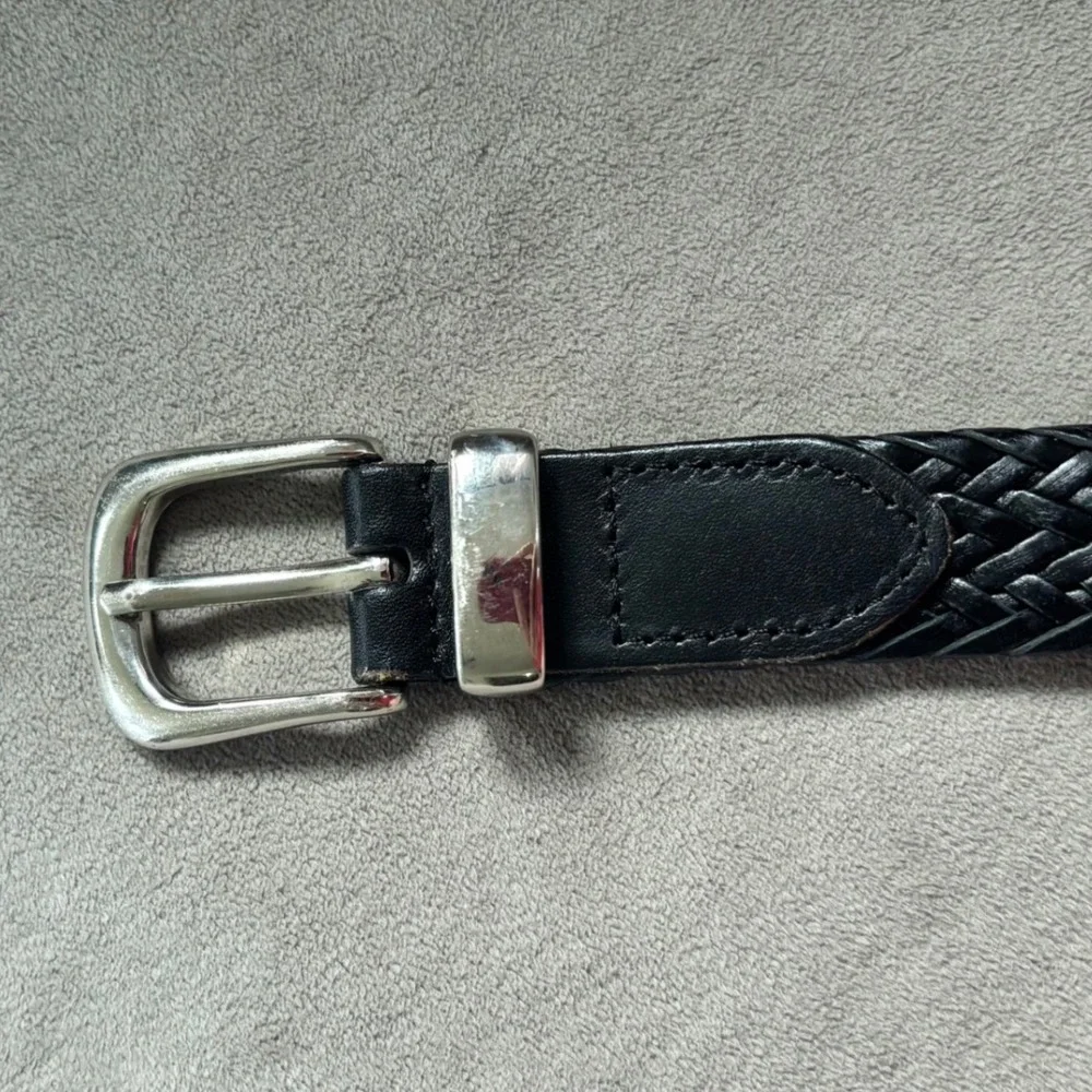 Ben Pollack Woven Braided Bonded Leather Belt Black Silver Buckle Size Small